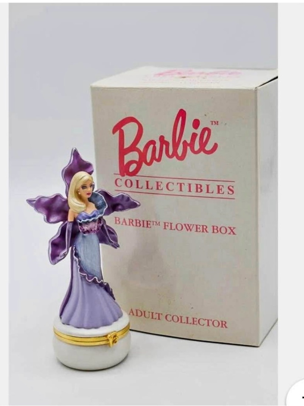 Vintage Barbie Mattel limoge Purple Angel orchid Barbie box with Gold Accents